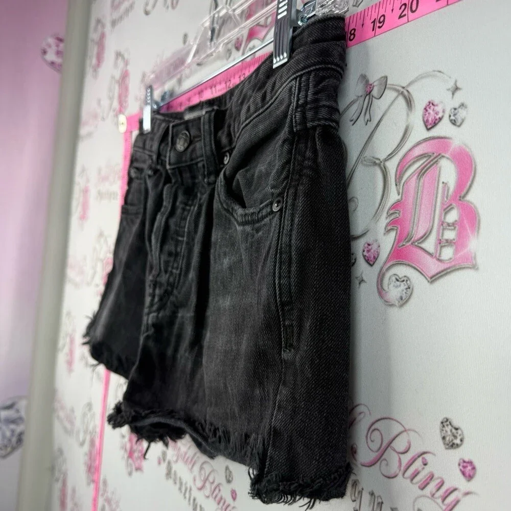 Free People shorts jeans distressed look Black Washed Denim Cutoff Shorts